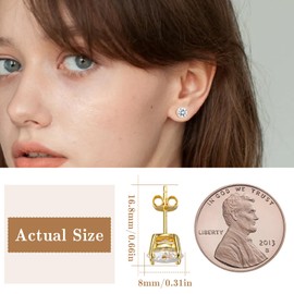 Moissanite Stud Earrings for Women, 2CT Lab Created Diamond Solitaire Earrings Yellow Gold Vermeil 925 Sterling Silver Jewelry Gift Women Men Girls