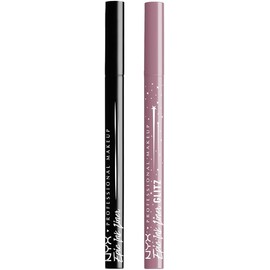 Nyx Professional Makeup, Kit Delineadores Épicos: Delineador líquido de ojos de alta pigmentación Epic Ink Liner tono Negro + Epic Ink Liner Glitz tono Shimmer Stitch. Fórmula vegana.