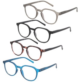 ZENOTTIC Paquete de 4 gafas de lectura redondas con bloqueo de luz azul, antidolor de cabeza/tensión ocular lectores de computadora para mujeres y hombres