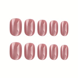 Pink Press on Nails Short Oval Fake Nails Round Acrylic Nails with Cute Jelly Gel False Nails Glossy Bling Squoval Nails Press ons Glue on Nail for Women Girls Manicure 24 Pcs