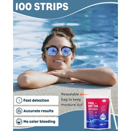 Pawfly 7 in 1 Pool Test Strips, 100 Pool Spa and Hot Tub Test Strips, Quick and Accurate Strips, Pool Water Testing Kit for pH Free Chlorine Total Chlorine Hardness Bromine Cyanuric Acid & Alkalinity