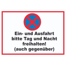 HB-Druck Parken verboten Ein- und Ausfahrt Tag und Nacht freihalten auch gegenüber Schild A4 Rückseite selbstklebend