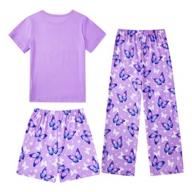 Fanient Girls Pyjamas Sets Butterfly Fairy Printed Sleepwears Short Sleeve Pyjamas for Girls 7-14 Years