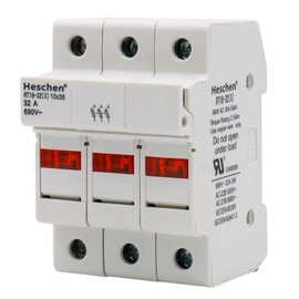 Heschen Cylindrical Fuse Holder Base RT18-32(X) 32A AC690V 3 Pole DIN Rail Mounting for RT18 RO15 10 x 38mm Fuse CE UL Listed