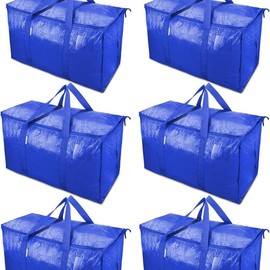 CasaBella 24 Gallon Extra Large Heavy Duty Foldable Moving Bags With Carrying Handles, Zippers and Tag Pocket, Outdoor Camping, water proof Organiser - Counts: 6 Counts