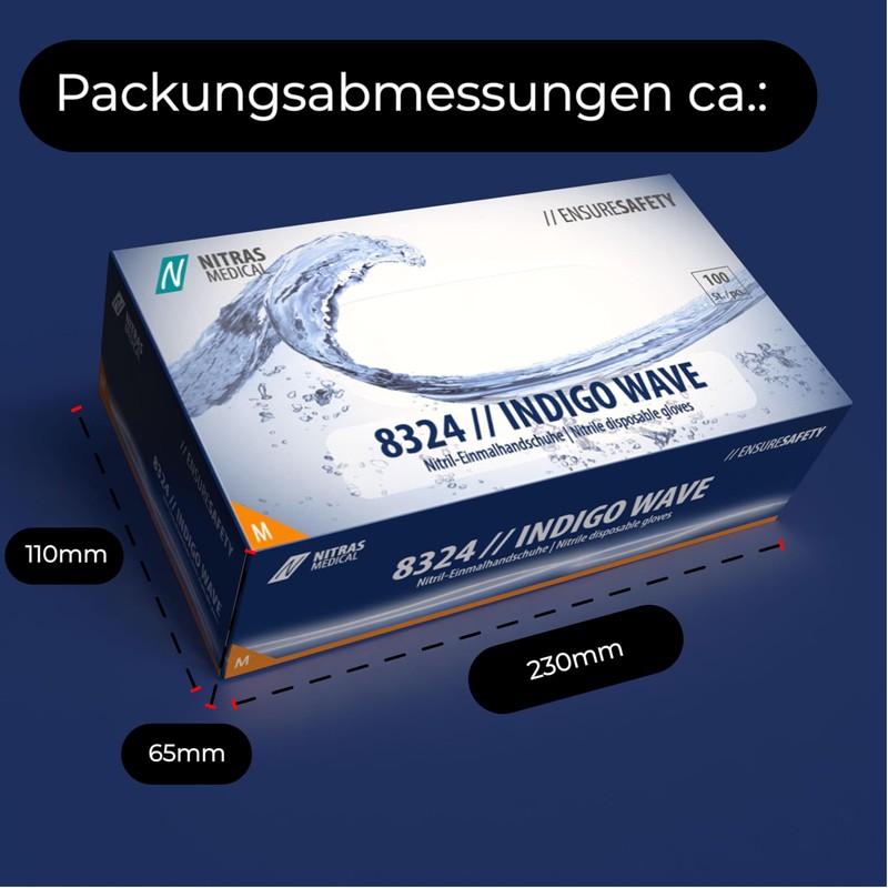 Nitras 8324 Indigo Wave Powder-Free, Non-Sterile, Medical Nitrile Disposable Gloves,