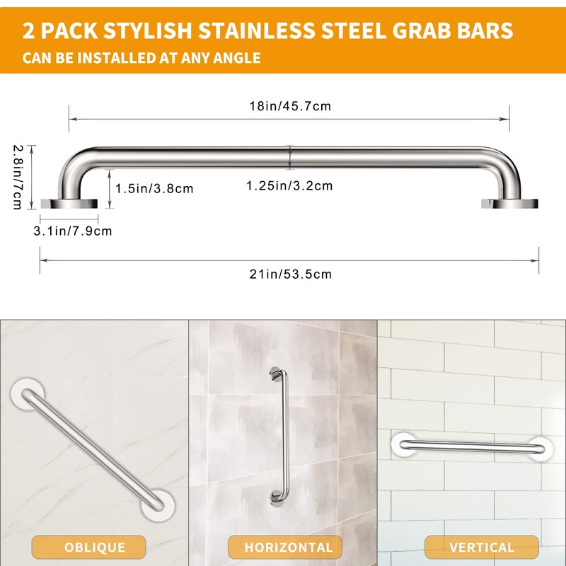 18 Inch Shower Grab Bar 2 Pack Brushed Nickel SUS304