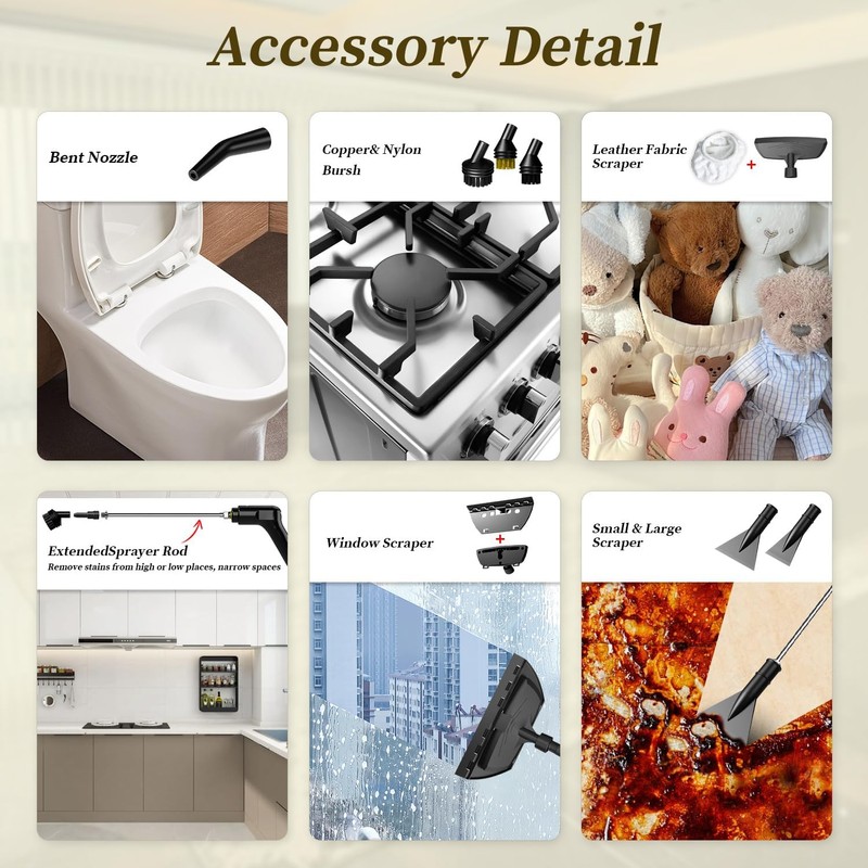 Steam Cleaner, 3-Level Adjustable Handle with 16 Accessories, Portable