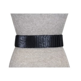 Elastic Women's Waist Belt, Approx. 6 cm-Wide Waist Belt with Silver Ring Buckle - black