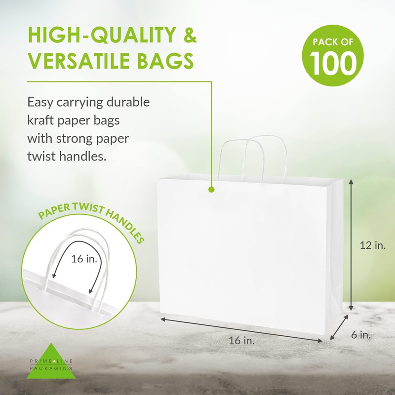 White Paper Bags - 16x6x12 Inch 100 Pack White Paper