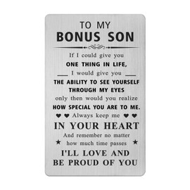 Gezxin Bonus Son Stepson Valentines Card- Father's Day Card Gifts for Step son from Mom- Adult Bonus Son Birthday Christmas Xmas Wedding Easter Graduation Presents