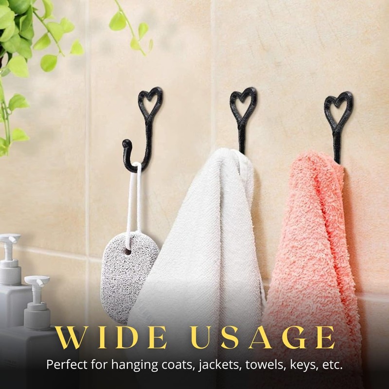 Homezone® 5Pc Love Heart Coat Hooks Wall Mounted Black Coat