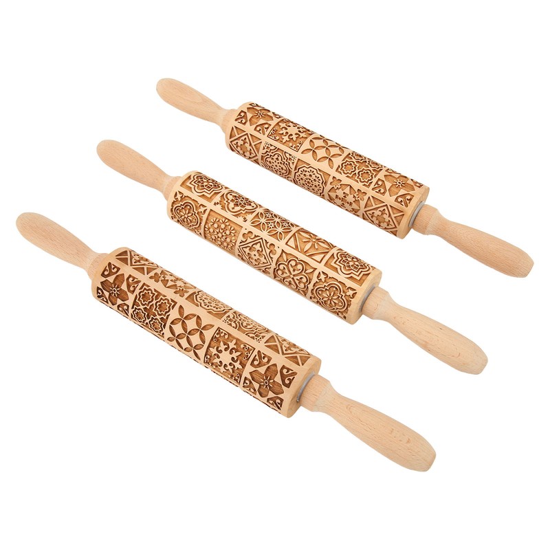 3pcs Wooden Embossed Rolling Pin Engraved Embossing Dough Roller for