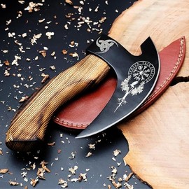SHINY CRAFTS -Viking Pizza Cutter Axe Pizza Axe Viking Hatchet Mini Axe- Pizza Cutter, Viking Axe, Camping Axe, Small Axe with Premium Leather Sheath (VBA-0029-D)
