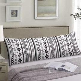 Aztec Body Pillow Cover Tribal Southwestern Abstract Black White Geometric Boho Native American Navajo Ethnic Vintage Long Pillowcase with Zipper Decorative Soft Cushion Bedding Pillow Cases,20"x54"