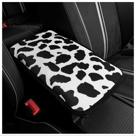 SuperKaKa Car Cow Print Armrest Cover-Cute Center Console Mat Cars Interior Accessories for Women Men,Protection Pad Fit Most Auto,Vehicle, SUV, Truck Arm Rest Box (Cow, Black)