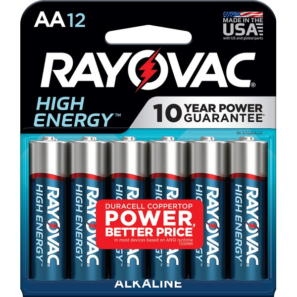 RAYOVAC AA 12-Pack HIGH Energy Alkaline Batteries,Blue/Sliver,No Flavor