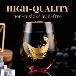 Onebttl Whale Gifts, 18oz Stemless Wine Glass with Whale Pattern, Perfect for Whale Lovers, Birthday & Christmas