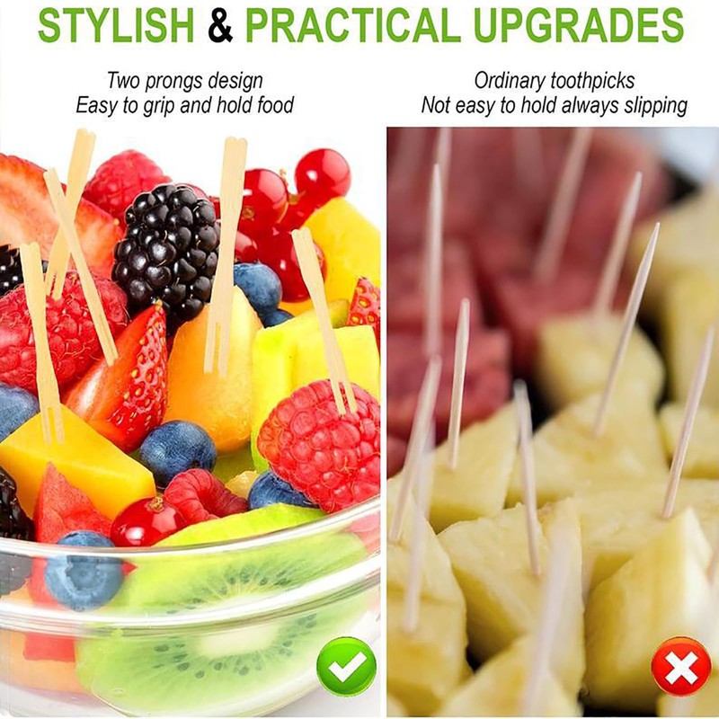 Wooden Fruit Forks,400 Pcs Mini Two Prongs Wooden Cocktail Fork