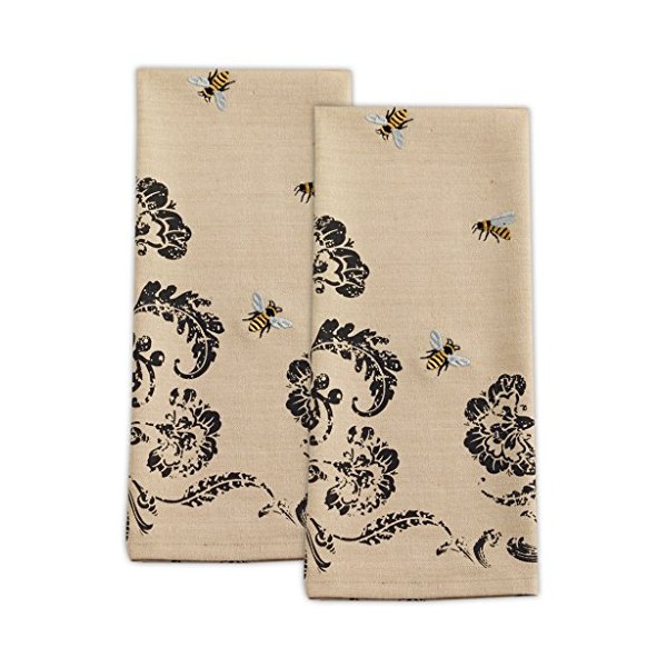 Busy Bee Cotton Dishtowels 18-Inch by 28-Inch, Embellished, Set of