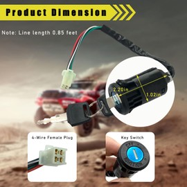 Dickno Motorcycle Ignition Switch, 4 Wire Pin Ignition Switch with 2 Keys, Key Locking Starter Switch Replacement for 50cc to 250cc Go Kart ATV Dirt Bike Scooter Motorcycle