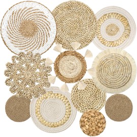 LOMOHOO Set of 11 Boho Wall Basket Decor Wicker Woven Wall Basket Decorations Bohemian Handcrafted Round Basket Bowl Hanging decor Bulrush Wall Art Decors for Living Room Rustic Home