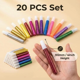 20 PCS Non-Toxic Washable Glitter Glue Stick Set, Grad Caps Assorted Colors Glue Stick, Decorating Supplies 10 Colors Rainbow Glue Stick for Crafts Back to School Gifts Supplies for DIY Arts,