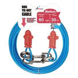 Petest Reflective Tie Out Cable with Crimp Cover for Medium Dogs Up to 60 Pounds, 30 Feet