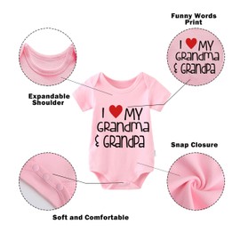 culbutomind Baby Twins Romper I Love My Grandma Grandpa Fun Baby Bodysuit Short Sleeve Gift for Birth Baby Boys Girls Twins Baby Clothing with Hat, Pink I Love My Grandma Grandpa, 3-6 months