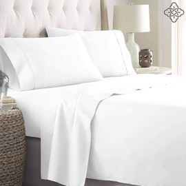 BIOWEAVES 100% Organic Cotton Sheets 300 Thread Count 4-Piece GOTS Certified Bed Sheet Set That Fits Mattress Upto 17" Deep Pocket, Soft & Silky Sateen Weave (Queen, White)