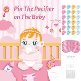 Baby Shower Games - Pin The Pacifier on The Baby Party Game Baby Poster with 24pcs Pacifier Sticker and 2 Eye Masks Baby Shower Birthday Party Supplies