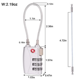 TSA Approved Luggage Locks, 3 Digit Steel cable Lock，a wire rope comgbinaiton padlock for Travel Baggage, Suitcase, Gym Lockers