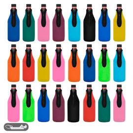 24 Pack Beer Bottle Cooler Sleeves Keep Drink Cold Zip-up Extra Thick Neoprene Insulated Sleeve Cover with Bottle Opener（24 Pack, Multicolor)