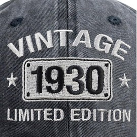 Vintage 1930 Limited Edition Hats for Men Women, 95th Birthday Decorations, Adjustable Embroidered 95 Year Old Baseball Cap Retirement Gifts for Dad Mom Black