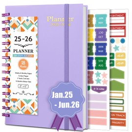 18 Month Planner 2025-2026, Weekly & Monthly Planner from Jan 2025 - Jun 2026, Daily Planner Spiral Bound, Academic Agenda Planner with 100GSM Thick Paper, A5 Size, Light Purple