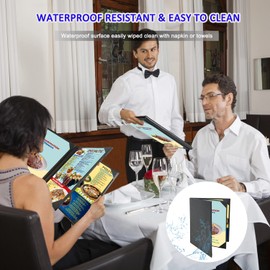 Leather Menu Covers Holders with Strong Wood Inside for 8.5x11 Inches,Four Views Leather Menu Holder for Wine List, Drinks, Cafes, Bar, Hotel(8.5" x11"/4 View-Book Style/1 pcs)