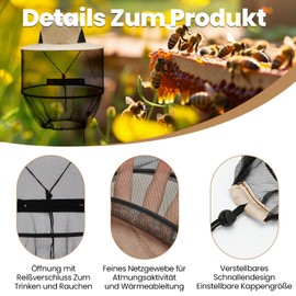 Beekeeper Hat with Veil, Hat with Mosquito Net, Foldable Mosquito Net Hat, Beekeeper Hat for Outdoor Enthusiasts, Agriculture, Hunting, Hiking and Gardening (Khaki)