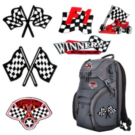 LLOUSSAK 6Pcs F1 Cars Iron On Patches, Lightning Patches, Racing Patch Embroidered Iron On Patch for Jackets, Jeans, Hats, Bags, DIY Craft Projects