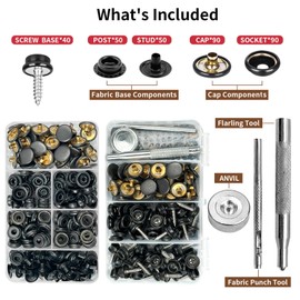 GTAAOY 320 Pcs Boat Cover Snaps, Stainless Steel Snaps Marine Grade Snaps for Boat Cover, 3/8" Socket Heavy Duty Snap Fasteners Kit for Leather Boat Cover Furniture(Black)