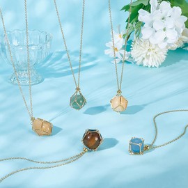 UNICRAFTALE Pack of 5 Crystal Cage Holders for Necklaces Braided Macrame Bag Empty Stone Holder Golden Adjustable Crystal Necklace Holder Empty Stone Holder Nets for Making