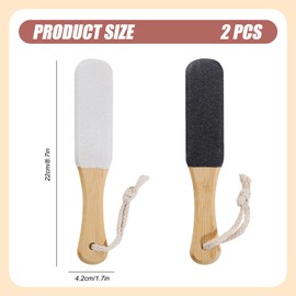 Alwodici 2 Pcs Foot Files for Hard Skin Foot Scrubber Pumice Stone for Feet with Wooden Handle and Hanging Rope Feet Scrubber Double Sided Exfoliator for Removing Calluses and Dead Skin On The Heel