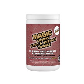 Magic Cherry Scented Heavy Duty Cleaning Wipes - Single Sided Hand & Surface Shop Towels | Professional-grade Cleaning | Waterless | Cleans Grease, Oil, Dirt, & more (6 Pack | 540 Sheets Total)