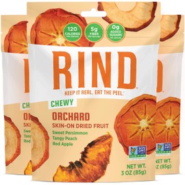 RIND Snacks | Orchard Blend | Persimmons, Apples & Peaches | Dried Fruit Superfood | Chewy Snack | All Natural | Fiber Rich | Vitamins A, C, & E | Gluten Free | Vegan | Fruit Snacks | 3 oz | 3 Pk