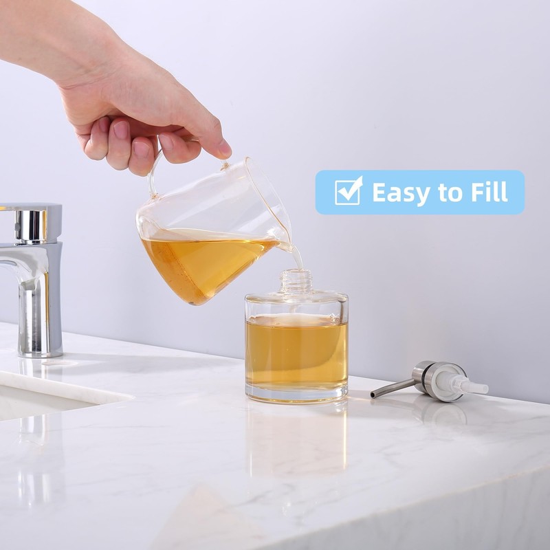 ICREEH Clear Glass Bathroom Soap Dispenser with Rust Proof Stainless