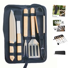 Multifunctional BBQ Grill Tool Set/Barbecue, 5 Pieces with Carry Bag, Stainless Steel Spatula Kit for Outdoor Grilling,Gift for Men Husband,for Camping, Picnic and Party,for Cooking and Kitchen