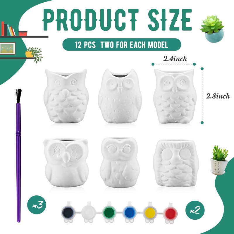 Tanlade 12 Set Paint Your Own Ceramic Planters Mini Owl
