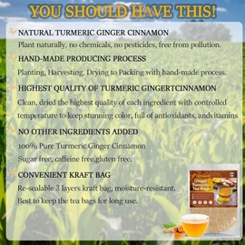 Premium Turmeric Ginger Cinnamon Tea Bags Organic, Turmeric Ginger Herbal Tea, 150 TeaBags, 100% Natural, Hand-made Blend, No Sugar, No Caffeine, No Gluten, Vegan