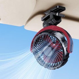 NIFBANG Car Fan, USB Charging, 2,000 mAh, Clip / Screw Fixed, Car Fan, Low Noise, Adjustable Angle, 3-Speed Wind Adjustment, Strong, 5 Blades, USB Car Fan, Easy to Install, Energy Saving, Summer