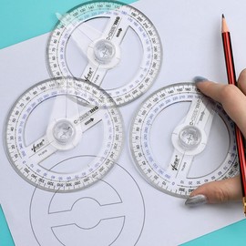 6PCS 360 Degree Protractor Plastic Circle Protractor Angle Measure Protractor Durable Measuring Tool Stationery for Angle Measurement (Random Color)