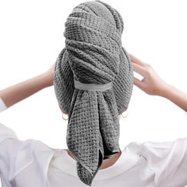 Large Microfiber Hair Towel Wrap for Women, Super Absorbent Hair Drying Towel, Anti Frizz Fast Drying Hair Turbans for Wet Hair, Long, Thick, Curly Hair Hair Wrap Towels (Grey, 60cm*100cm)